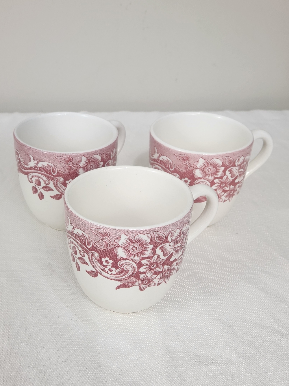 Vintage Staffordshire Engravings Pink Floral Coffee Cups / Mugs